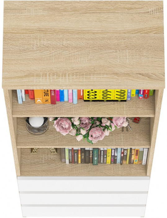 Мори Стеллаж МСТ600.3, цвет дуб сонома/белый, ШхГхВ 60,4х35,4х179,6 см.