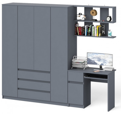 Мори Стол компьютерный МС-1 правый + Шкаф МШ1600.1 + Полка 900, цвет графит, ШхГхВ 250,4х50,4х209,6 см., НЕ универсальная сборка