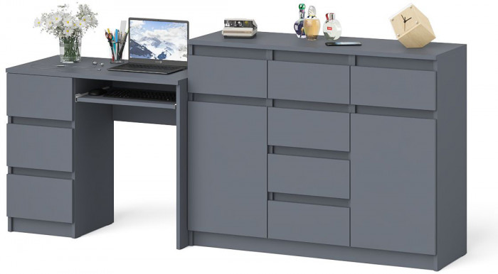 Мори Стол компьютерный МС-6 левый + Комод МК1200.4, цвет графит, ШхГхВ 210,4х50х94 см., выдвижные ящики слева, НЕ универсальная сборка