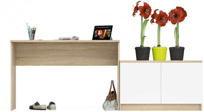 Мори Стол письменный МСП1200.1 + Тумба МА900.1, цвет дуб сонома/белый, ШхГхВ 210,8х50,4х76,6 см., универсальная сборка