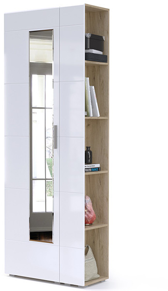 Лайн Прихожая № 04, дуб крафт серый/фасады МДФ белый глянец