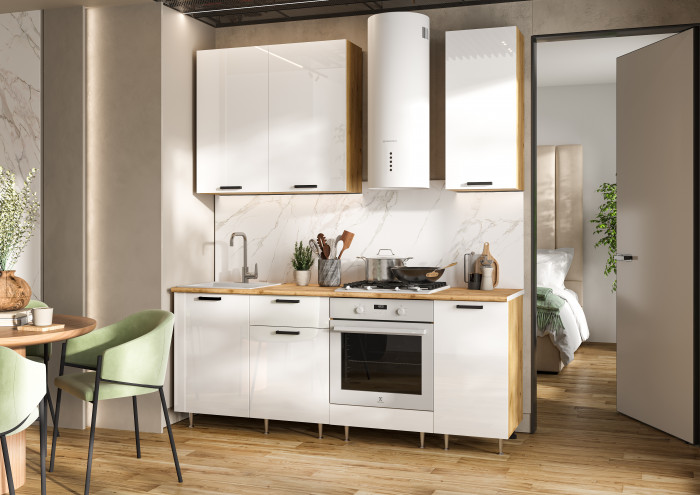 Кухня Рио NEW ЛДСП 2,0/900м (490) Компановка №2 Белый глянец, Дуб Крафт