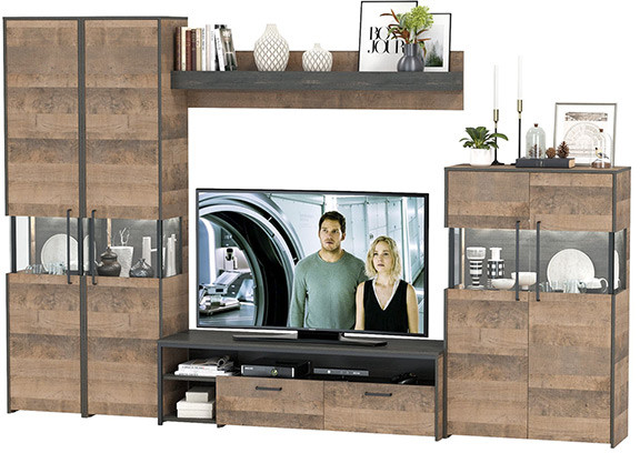 Трувор Гостиная 039, цвет дуб гранж песочный/интра, ШхГхВ 325,2х45,4х210 см., универсальная сборка