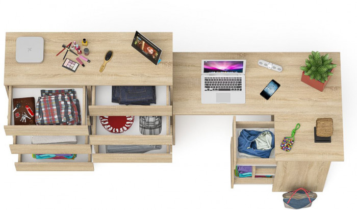 Мори компьютерный стол МС-16 правый + Комод МК1200.10, дуб сонома