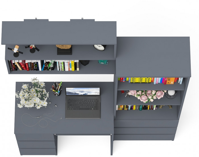 Мори Стол компьютерный МС-6 левый + Стеллаж МСТ600.3 + Полка 900, цвет графит, ШхГхВ 150,4х50х209,6 см., НЕ универсальная сборка