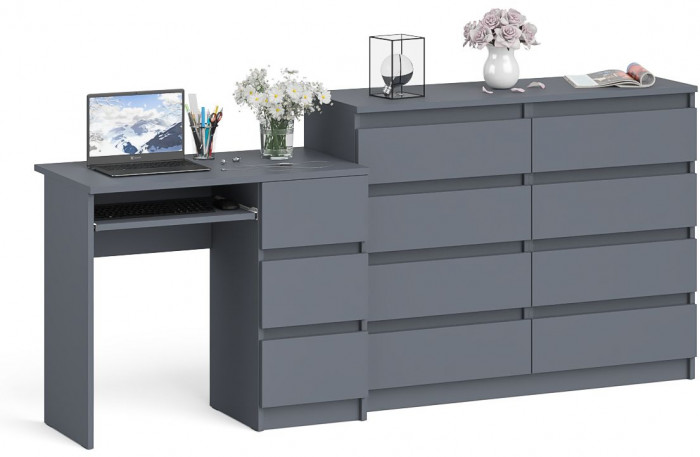 Мори Стол компьютерный МС-6 правый + Комод МК1200.8, цвет графит, ШхГхВ 210,4х50х94 см., выдвижные ящики справа, НЕ универсальная сборка