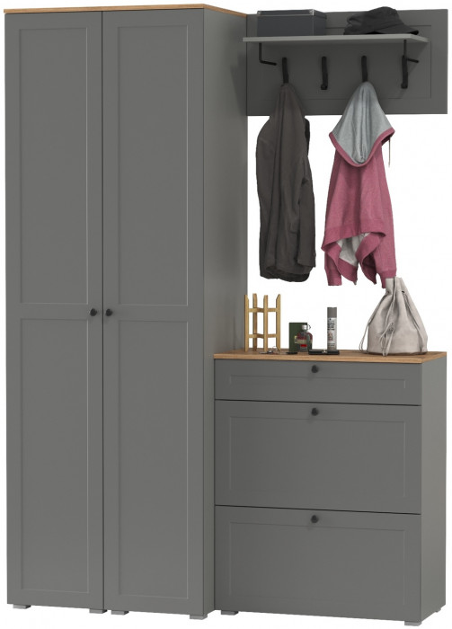 Остин Прихожая 35, цвет серый графит/дуб крафт золотой, ШхГхВ 160х54,3х229,6 см., универсальная сборка