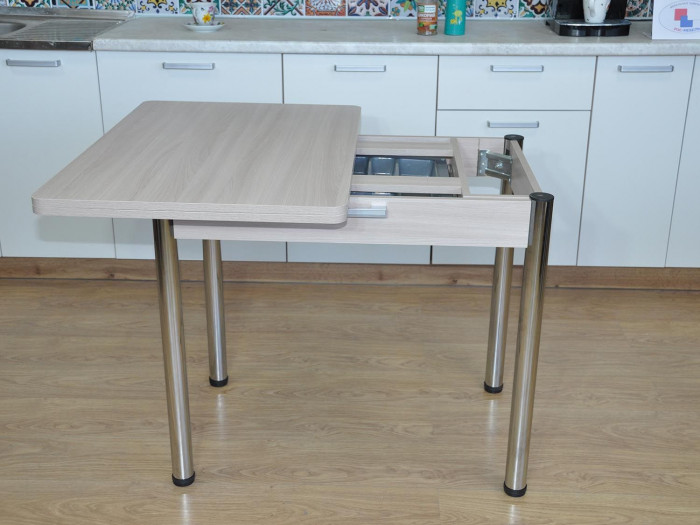 Симпл стол обеденный раскладной с ящиком / Ясень шимо светлый/хром