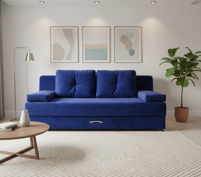 Диван-еврокнижка Амстердам Мини люкс, 150, велюр синий