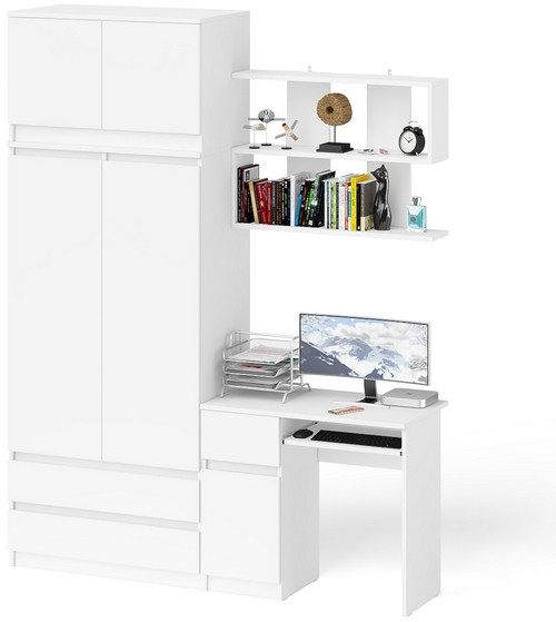 Мори компьютерный стол МС-1 левый + Шкаф МШ900.1 + Антресоль МА900.1 + Полка 900, белый