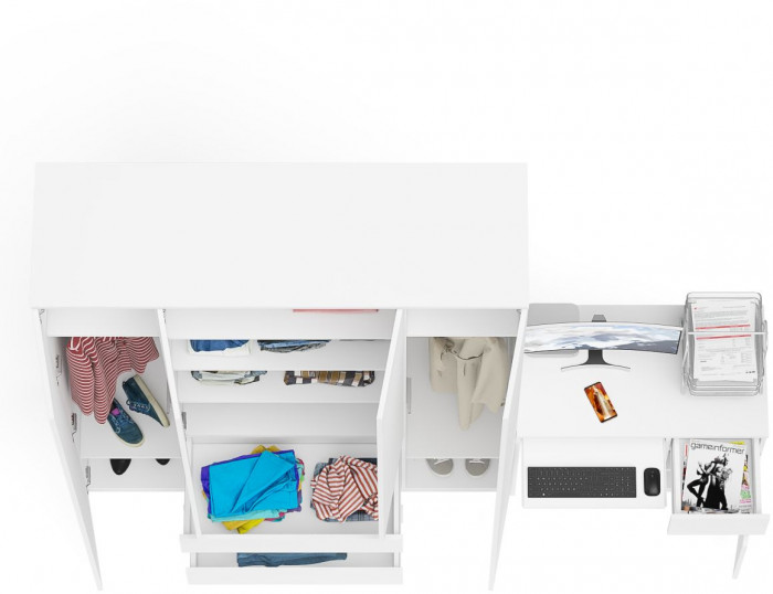 Мори компьютерный стол МС-1 правый + Шкаф МШ1600.1, белый