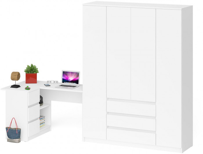Мори компьютерный стол МС-16 левый + Шкаф МШ1600.1, белый
