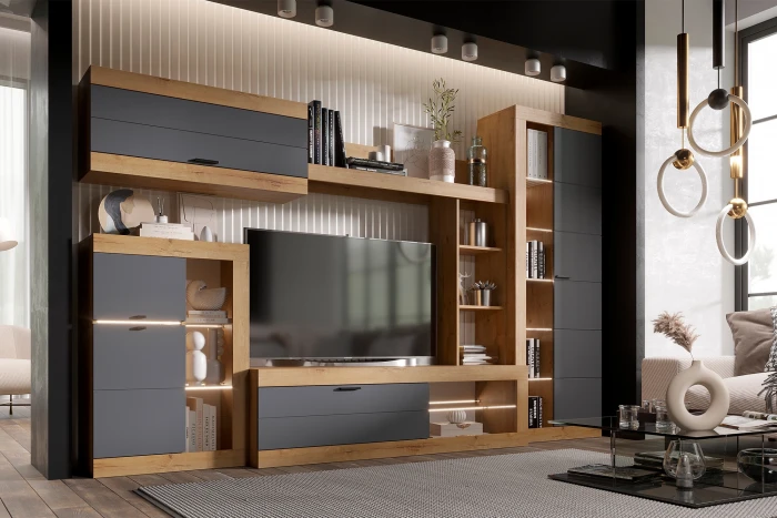 Прага Модульная Гостиная, вариант №4, Дуб Вотан/Графит