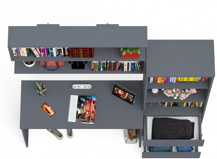 Мори письменный стол МСП1200.1 + Стеллаж МСТ600.3 + Полка 1200, графит