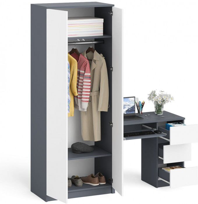 Мори Стол компьютерный МС-6 правый + Шкаф МШ800.1, цвет графит/белый, ШхГхВ 170,4х50,4х209,6 см., выдвижные ящики справа, НЕ универсальная сборка