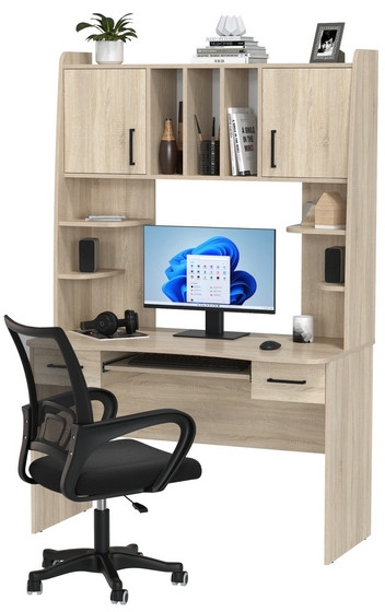 Стол 6-0604 Бета + кресло 103 чёрное, цвет дуб сонома, ШхГхВ 120х60,5х183,5 см.