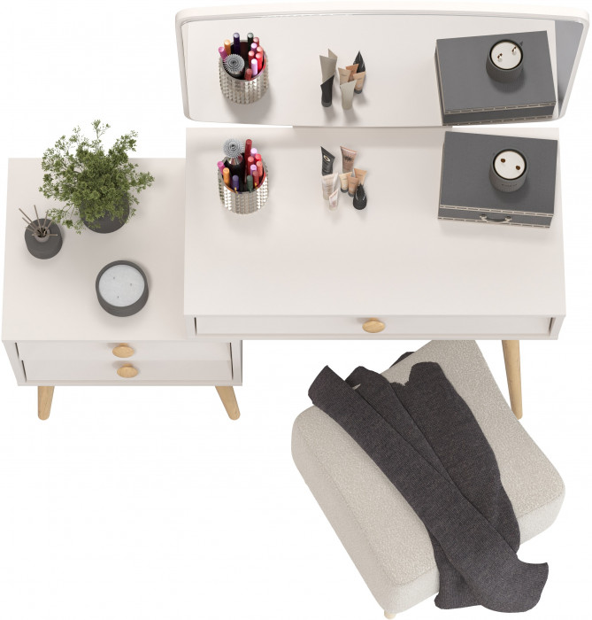 Афина Спальня 4-25901М1к.с. Трюмо + Банкетка 6-5133ТКВмол Куби, цвет кашемир серый/ткань молоко, ШхГхВ 105х38,6х129 + 41х41х45 см., универс. сб.