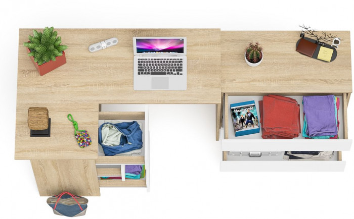 Мори компьютерный стол МС-16 левый + Комод МК800.1, дуб сонома/белый