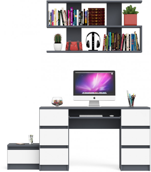Мори Стол компьютерный МС-2 + Тумба ТМП400.1 + Полка 1200, цвет графит/белый, ШхГхВ 175,8х50х209,6 см., универсальная сборка