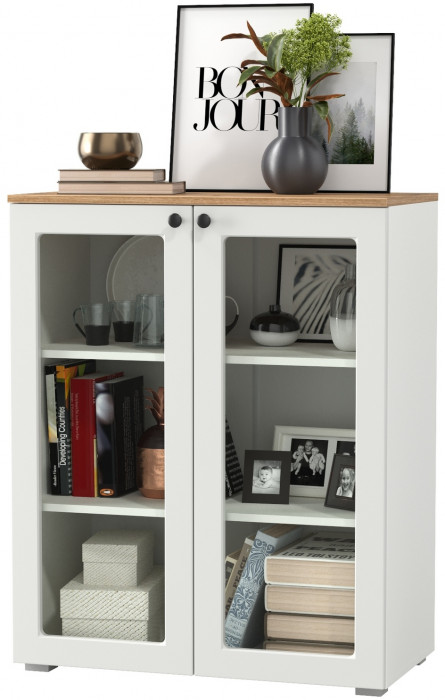 Остин 16.394.01 Шкаф-витрина(тумба), белый шагрень/дуб крафт золотой