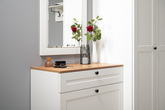 Остин 16.221 Комод + 16.121 Тумба для обуви + 13.257 Тумба, цвет белый шагрень/дуб крафт золотой, ШхГхВ 280х41,9х99,3 см.