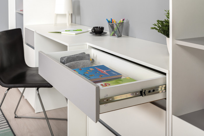 Торонто 12.149 Стол + 13.321 Комод + 16.475 Полка, белый шагрень/стальной серый