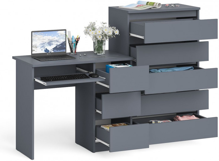 Мори компьютерный стол МС-6 правый + Комод МК700.5, графит