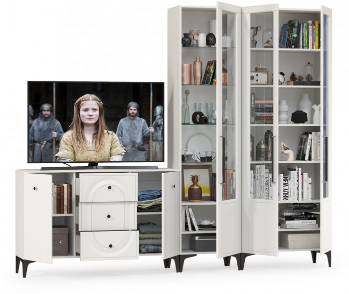 Валенсия Гостиная № 114, ЛДСП белый шагрень/МДФ белый шагрень