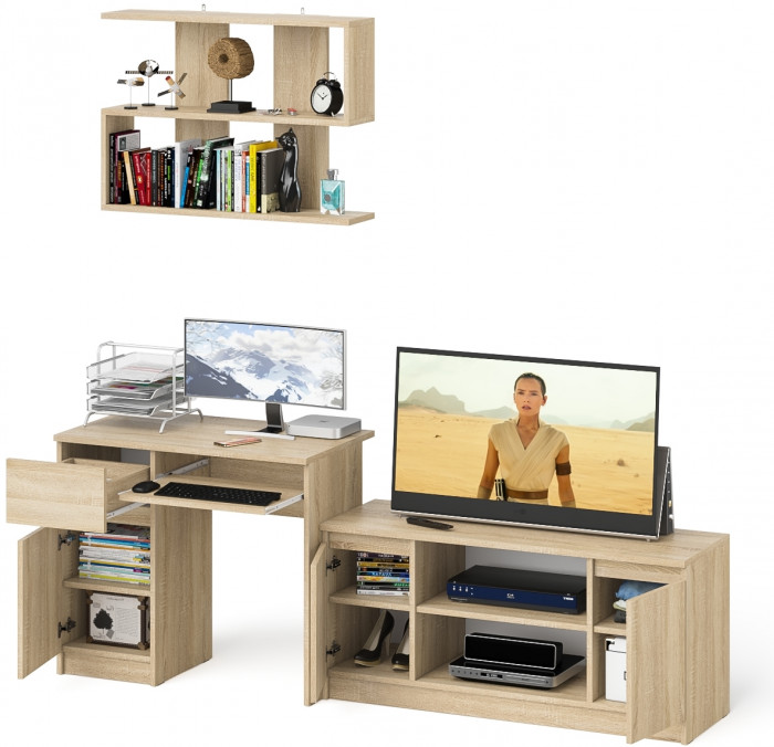 Мори Стол компьютерный МС-1 левый + Тумба МТВ1200.1 + Полка 900, цвет дуб сонома, ШхГхВ 210,4х50х209,6 см., НЕ универсальная сборка