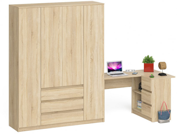 Мори Стол компьютерный МС-16 правый + Шкаф МШ1600.1, цвет дуб сонома, ШхГхВ 284,8х84,9х209,6 см., выдвижные ящики справа, НЕ универсальная сборка