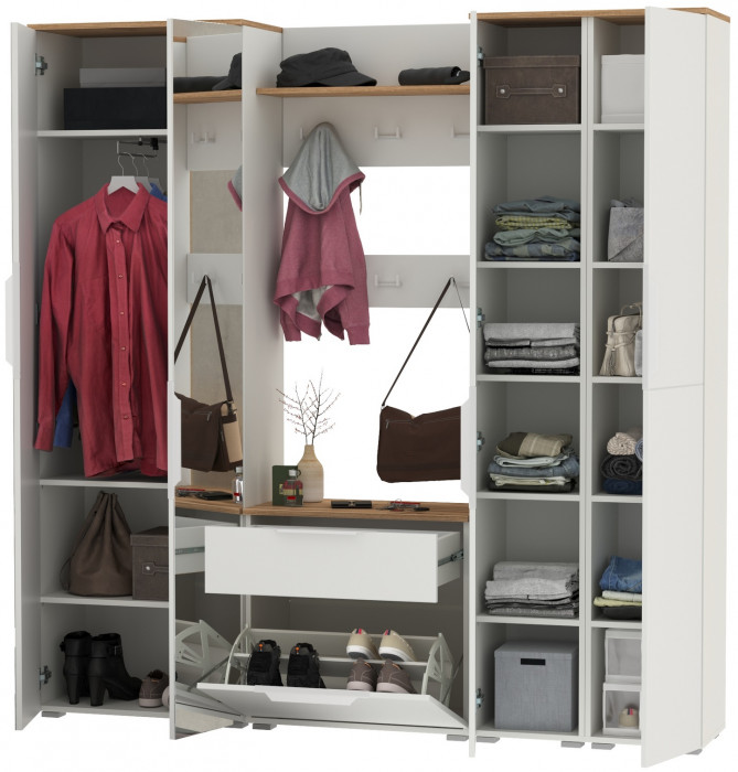 Октава Прихожая 31, белый шагрень/дуб крафт золотой/фасады МДФ белый шагрень