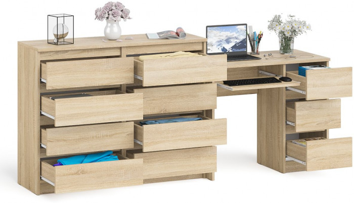 Мори Стол компьютерный МС-6 правый + Комод МК1200.8, цвет дуб сонома, ШхГхВ 210,4х50х94 см., выдвижные ящики справа, НЕ универсальная сборка