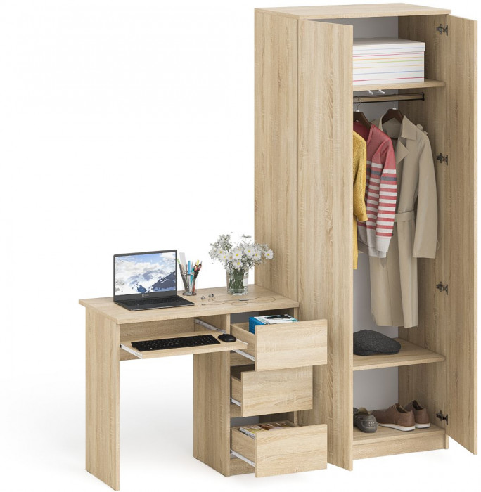 Мори Стол компьютерный МС-6 правый + Шкаф МШ800.1, цвет дуб сонома, ШхГхВ 170,4х50,4х209,6 см., выдвижные ящики справа, НЕ универсальная сборка