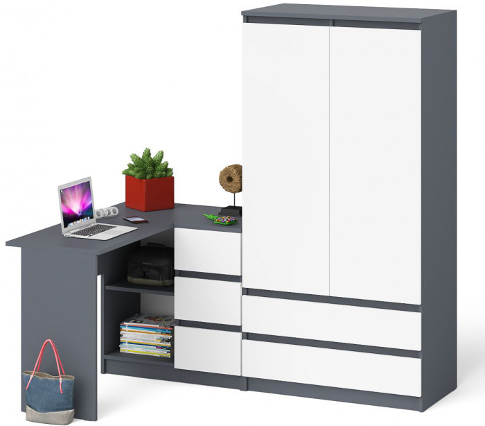 Мори компьютерный стол МС-16 правый + Шкаф МШ900.1, графит/белый