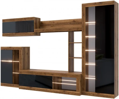 Прага Модульная Гостиная, вариант №4, Дуб Делано/Черный глянец