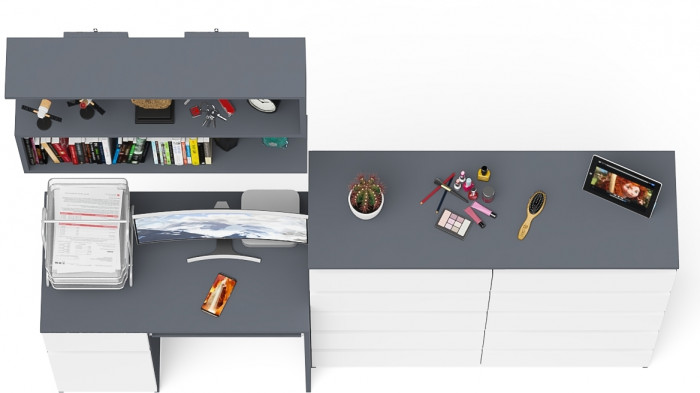Мори Стол компьютерный МС-1 левый + Комод МК1200.10 + Полка 900, цвет графит/белый, ШхГхВ 210,4х50х209,6 см., НЕ универсальная сборка