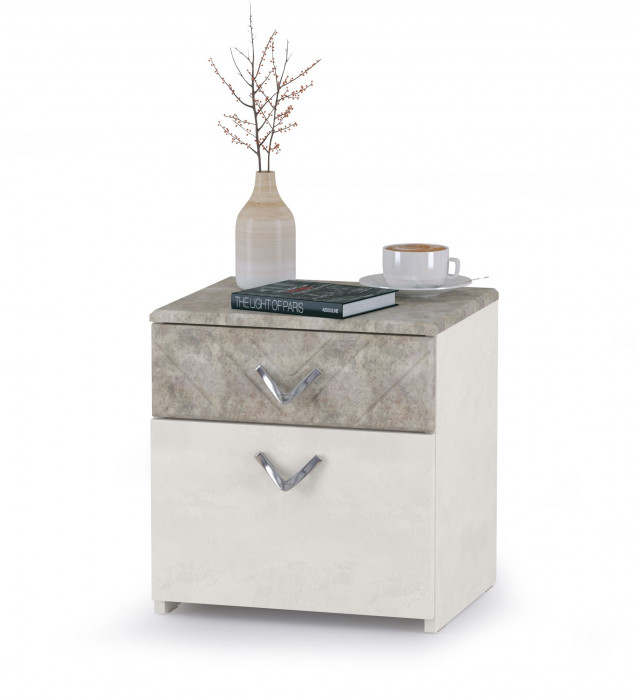 Амели Кровать 11.31 + подъёмный ортопед + две тумбочки, цвет шёлковый камень/бетон чикаго беж, ШхГхВ 263,4х205,2х104,3 см., сп. м. 1600х2000 мм., б/м