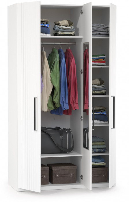 Валенсия Спальня 13.12 Шкаф комбинированный, цвет ЛДСП белый шагрень/МДФ белый шагрень, ШхГхВ 126х54,1х225,3 см., универсальная сборка, зеркало внутри