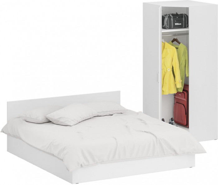 Кровать 1800 + Шкаф угловой Стандарт, цвет белый, ШхГхВ 183,5х203,5х70 + 81,2х81,2х200см., сп.м. 1800х2000 мм., без матраса, основание есть