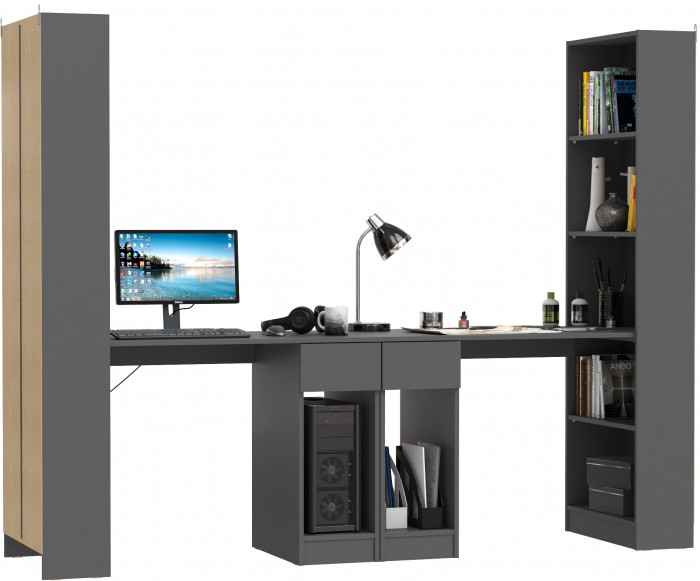 Лайт Шкаф комбинированный 10.01 + 10.01, цвет тёмно-серый, ШхГхВ 230,6х58,2х179 см., универсальная сборка(обязательно крепление к стене)