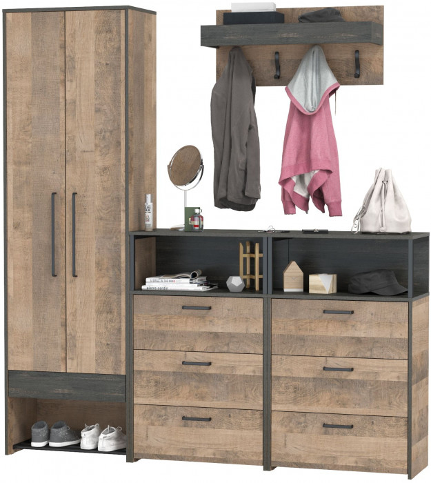 Трувор Прихожая 207, цвет дуб гранж песочный/интра, ШхГхВ 195,2х37х210 см., универсальная сборка