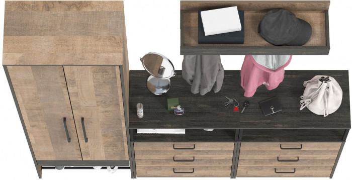 Трувор Прихожая 207, цвет дуб гранж песочный/интра, ШхГхВ 195,2х37х210 см., универсальная сборка