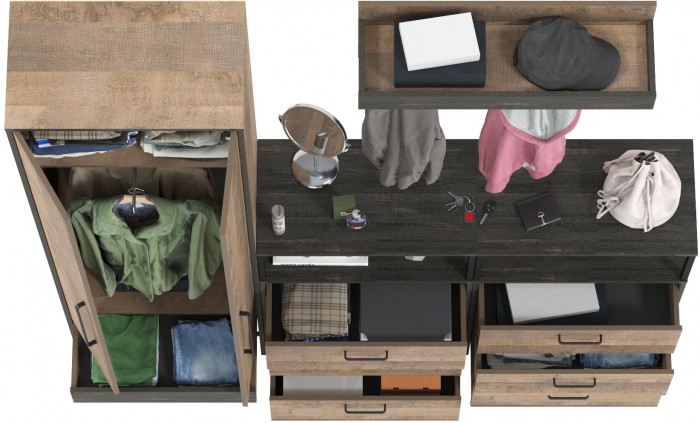 Трувор Прихожая 207, цвет дуб гранж песочный/интра, ШхГхВ 195,2х37х210 см., универсальная сборка