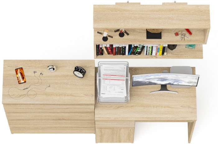 Мори компьютерный стол МС-1 левый + Комод МК800.4 + Полка 900, дуб сонома