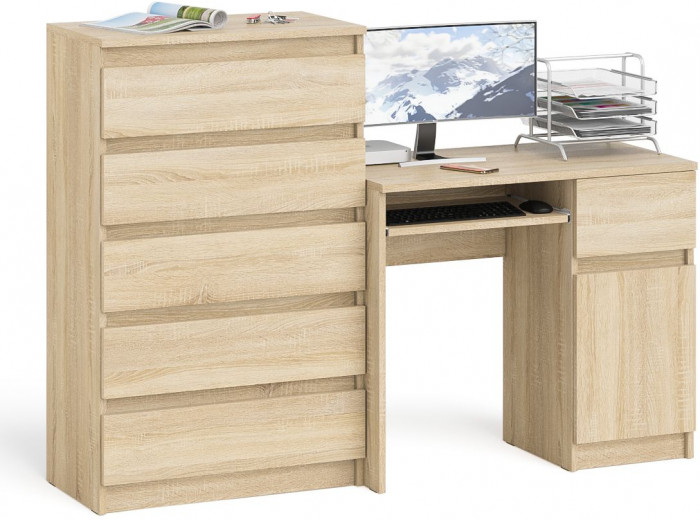 Мори компьютерный стол МС-1 правый + Комод МК700.5, дуб сонома