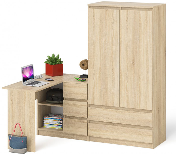 Мори компьютерный стол МС-16 правый + Шкаф МШ900.1, дуб сонома