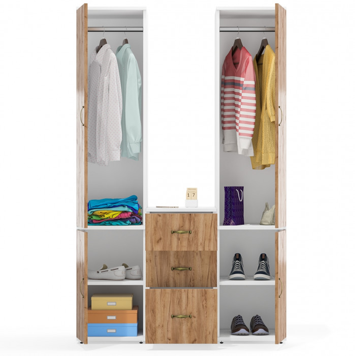 Лидер-8 Пенал МД 23Б + Пенал МД 23Б + Тумба МД 3.16, цвет белый шагрень/крафт золото, ШхГхВ 120х50х190 см., универсальная сборка