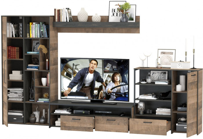 Трувор Гостиная 047, цвет дуб гранж песочный/интра, ШхГхВ 351,8х45,4х194,2 см., универсальная сборка