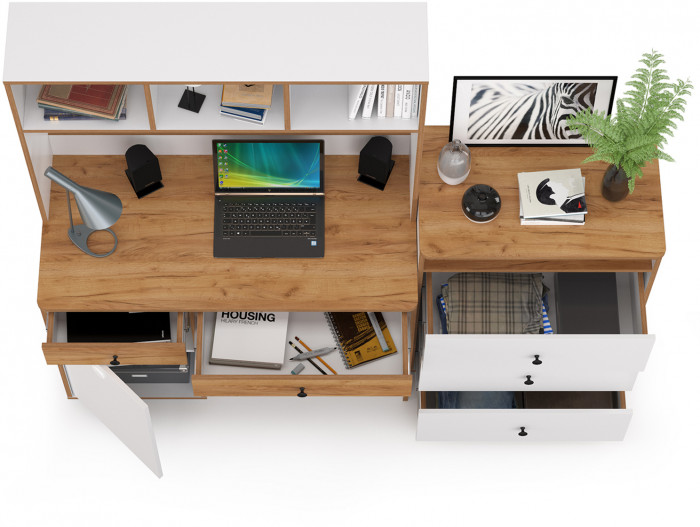 Вуди Компоновка № 49, цвет белый премиум/дуб крафт золотой, ШхГхВ 180х52,7х158,7 см., универсальная сборка