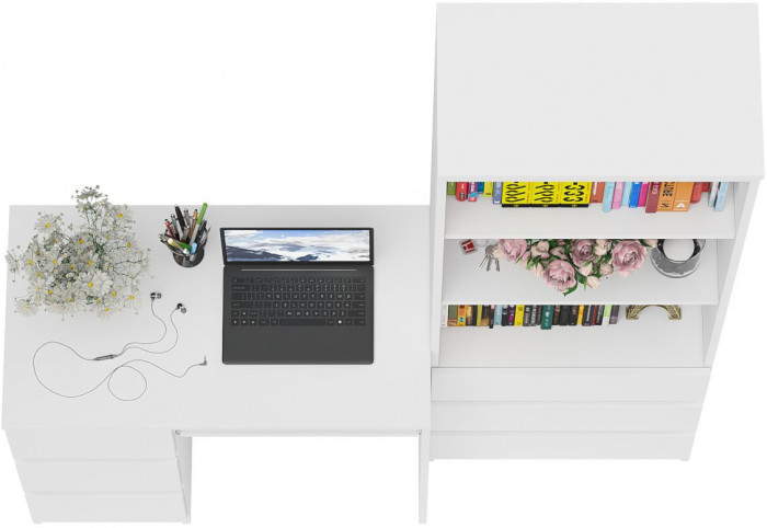 Мори Стол компьютерный МС-6 левый + Стеллаж МСТ600.3, цвет белый, ШхГхВ 150,4х50х179,6 см., выдвижные ящики слева, НЕ универсальная сборка